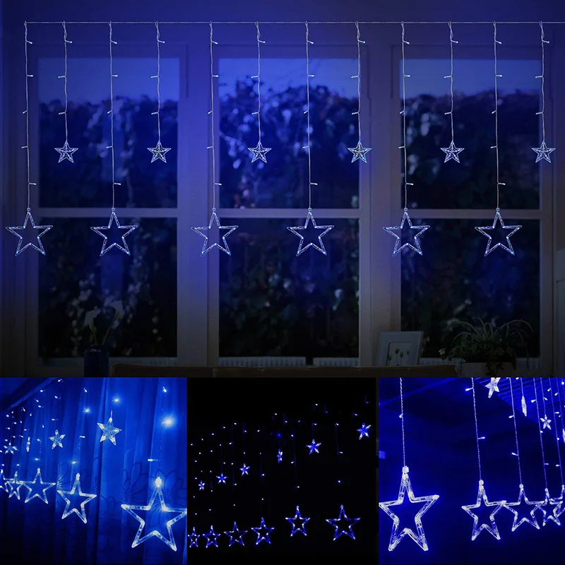 2.5M 138leds 8 Mode Star Led Curtain Icicle String Lights Christmas Lights New Year Wedding Party Decoration Garland Light 2.5M 138leds 8 Mode Star Led Curtain Icicle String Lights Christmas Lights New Year Wedding Party Decoration Garland Light