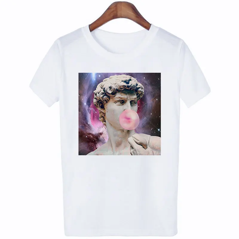 Давид микеланжело летняя футболка Женская Vogue статуя принт забавная Harajuku футболка размера плюс новая футболка Camisetas Verano Mujer - Цвет: 1311-White