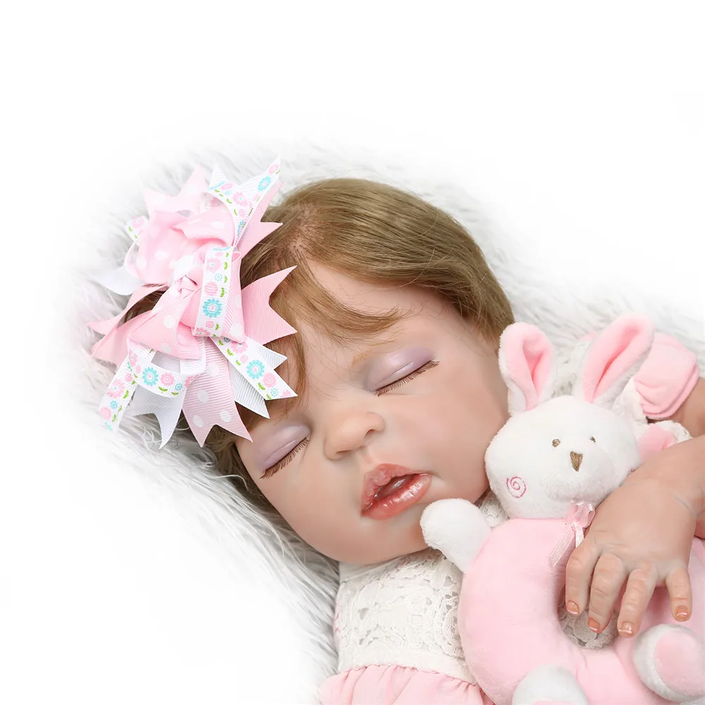 

NPK reborn girl dolls 23" full silicone reborn baby sleeping dolls can bathe children dolls toys gift bebe alive reborn