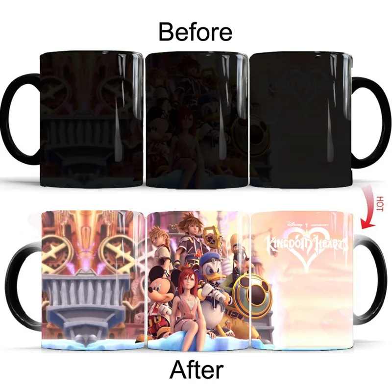 

1pcs Cartoon Kingdom Hearts Color Changing Mug 350ml Cute Mickey Cosplay Game Heat Reveal Ceramics Coffee Milk Cups