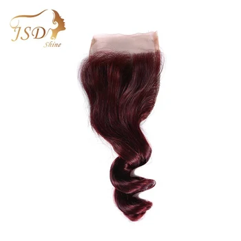 

JSDshine Burgundy Human Hair 4*4 Lace Closure Free Part Brazilian Loose Wave Hair Closure 99j Red Color Non Remy Free Shipping
