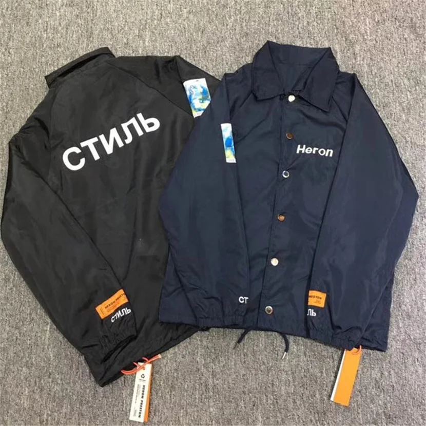 

Heron Preston Jackets Women Men 1:1 Crane Great Blue Heron CTNNB Embroidery Jackets Heron Preston Rainproof Windbreaker Coat