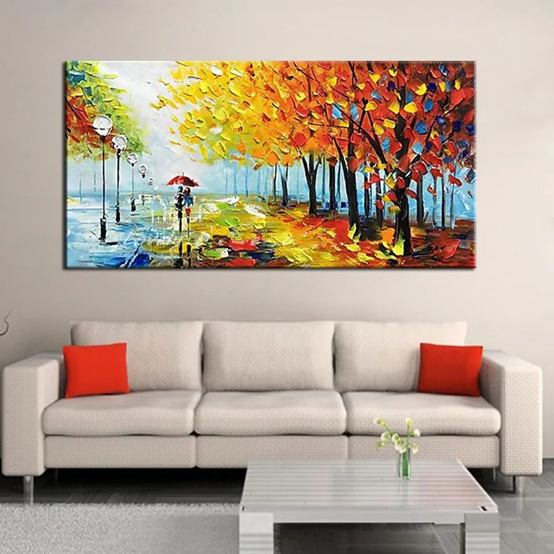

Knife 3D Park Trees Scenery Wall Painting Handpainted Abstract Landscape Oil Paintings on Canvas Home Decor Wall Art Pictures