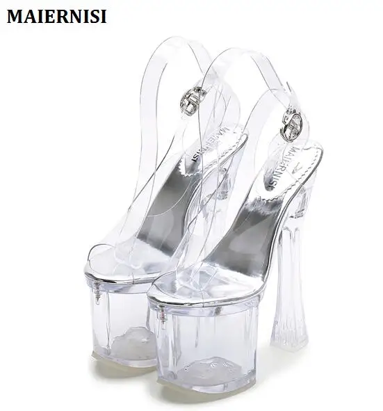 Босоножки; женская обувь на высоком каблуке 18 см; обувь с украшением в виде кристаллов; женские туфли-лодочки; пикантные прозрачные женские босоножки; свадебные туфли на платформе; Size34-41