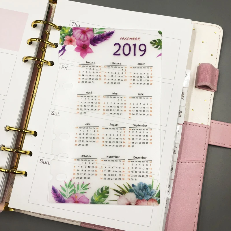 

Fromthenon 2019 Year Calendar Pp Flower Index Divider For Spiral Diary Binder Weekly Planner Notebooks School Stationery,A5 A6