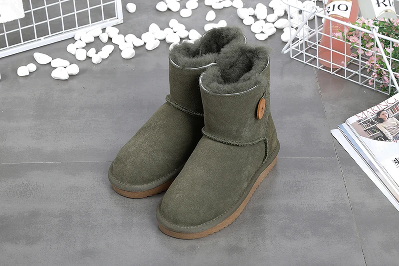 MYLRINA бренд натуральной кожи шерсть Женские зимние ботинки мини Кнопка ботильоны зимняя обувь