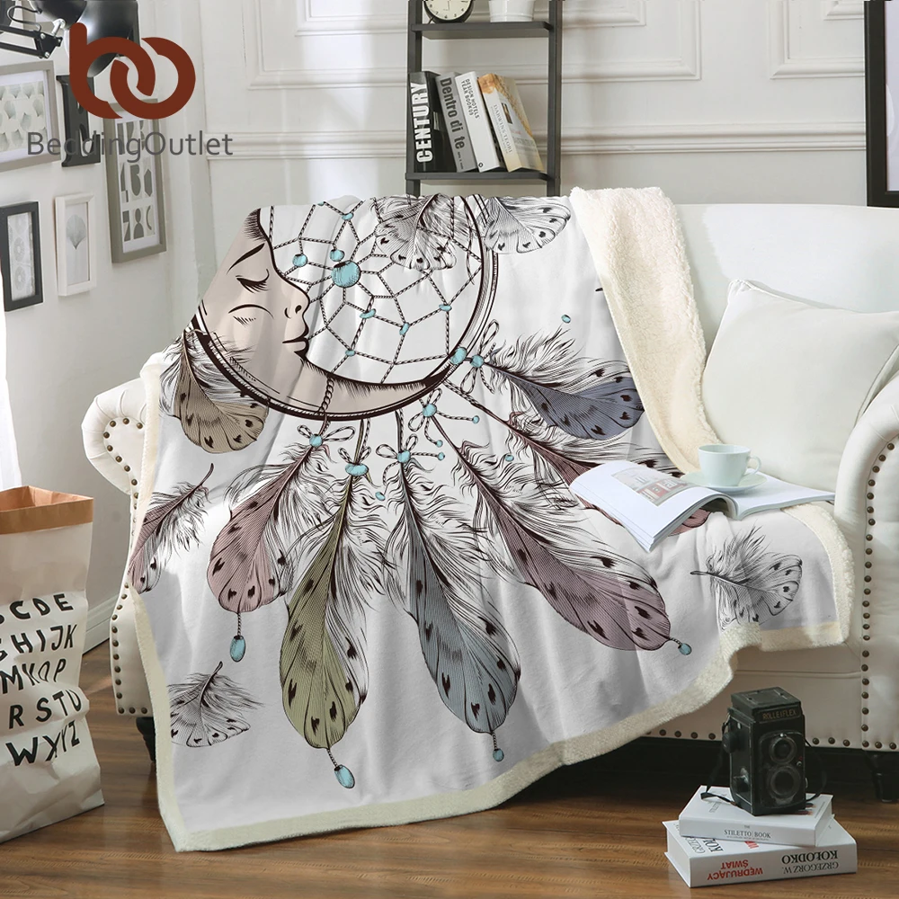 

BeddingOutlet Dreamcatcher Sherpa Blanket for Beds Velvet Plush Sleeping Moon Throw Blanket Adult Kids Bedding Sofa battaniye
