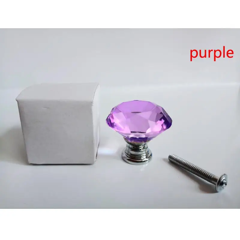 30 мм профессиональный дизайн ручка стеклянный ящик Хрустальная ручка шкаф ящик ручка для кухонного шкафчика дверной стол - Цвет: Фиолетовый