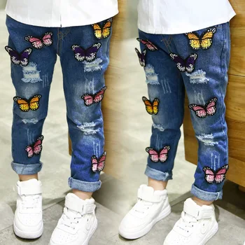 

Girls Jeans Kids Pants Ripped Jeans Korean Girl Dress Denim Trouser 2016 Spring Tapered Jeans Children Clothes Kids Clothing