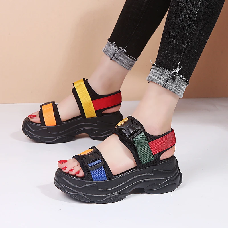 Ceny Lucyever 2019 nowych moda kobiet sandały na platformie panie Casual Peep toe kliny buty kobieta Sandalias Mujer czarny biały