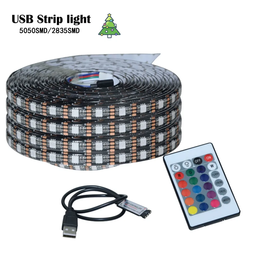 DC 5V USB Светодиодная лента 5050 3528 RGB ТВ фоновое освещение 60 светодиодов/м с мини
