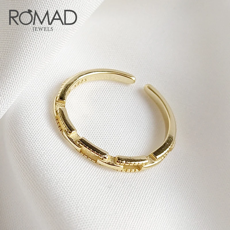 

ROMAD 925 Real Sterling Silver Ring Rectangle Creative Buckle Rings Open Adjustable Hollow Rings For Women Fashion Jewelry R4