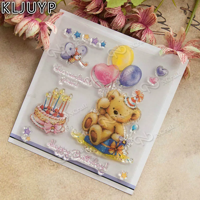 

KLJUYP Birthday Bear Transparent Clear Silicone Stamp/Seal for DIY scrapbooking/photo album Decorative clear stamp sheets