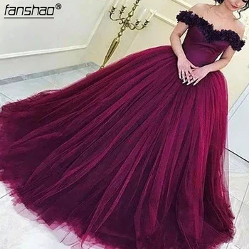 

Wine Red Quinceanera Dress Princess Arabic Dubai Off Shoulder Sweet 16 Ages Long Girls Prom Party Pageant Gown Plus Size