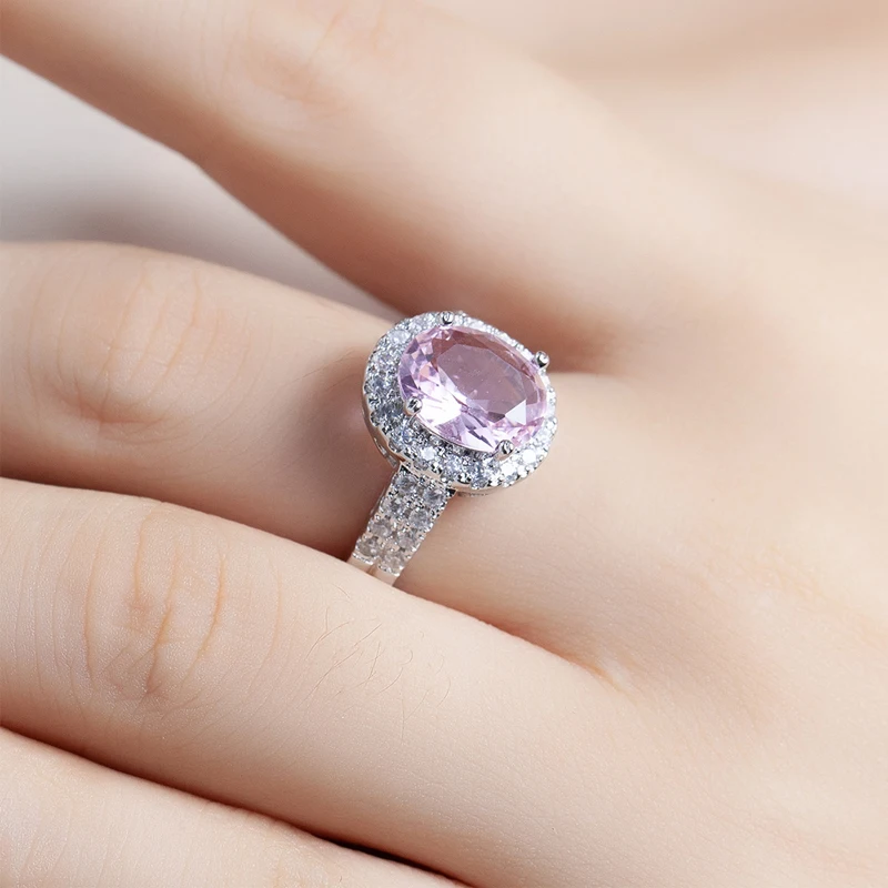 Utimtree Romantic Pink Crystal Engagement Rings for Lover Women Silver
