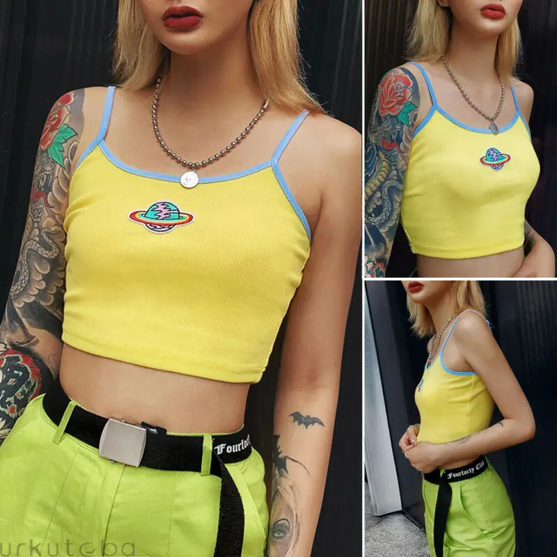 

New Fashion Women Sexy Casual Print Tanks Sleeveless Crop Top Tops Casual Backless Embroidery Tanks Cami Streetwear