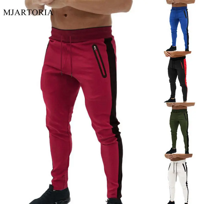 

MJARTORIA Men Running Pants Fitness Gym Jogger High Elastic Sport Trouser Gym Casual Workout Stripe Sportwear Male Sweatpants