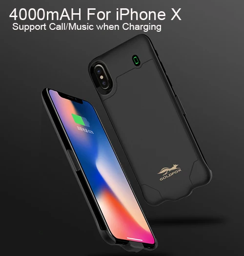 4000mah black Goldfox для iPhone X 4000 мАч/6000 мАч портативный банк питания чехол для перезаряжаемой батареи+ Поддержка музыки/вызова резервного копирования внешний аккумулятор - Цвет: 4000mah black