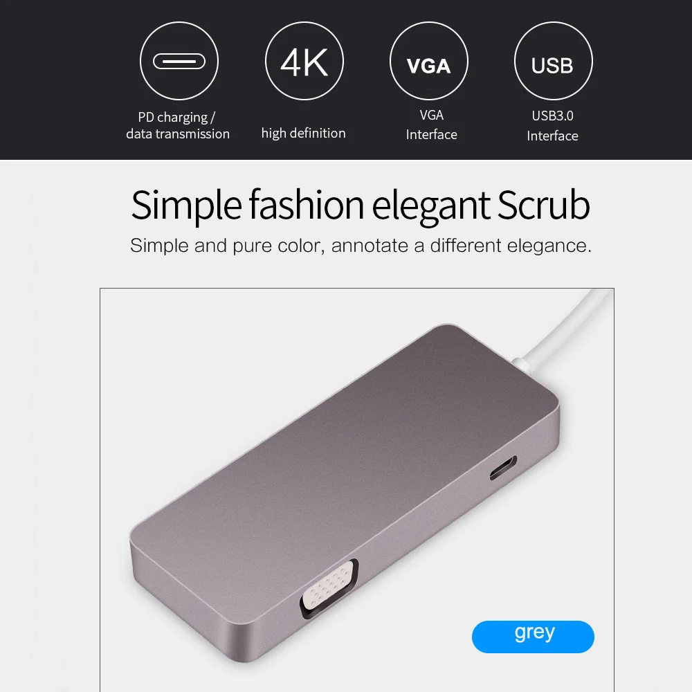 Arealer usb hub 5 в 1 Многофункциональный USB 3,0 Тип C концентратор с Мощность доставки USB 2,0/3,0 4 K * 2 K Высокое разрешение Выход и VGA Порты и разъёмы