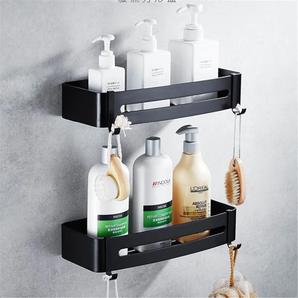 Billig Raum aluminium Schwarz Bad Regale Wand Halterung Ecke Dusche Rack Shampoo Lagerung Rack Bad Zubehör