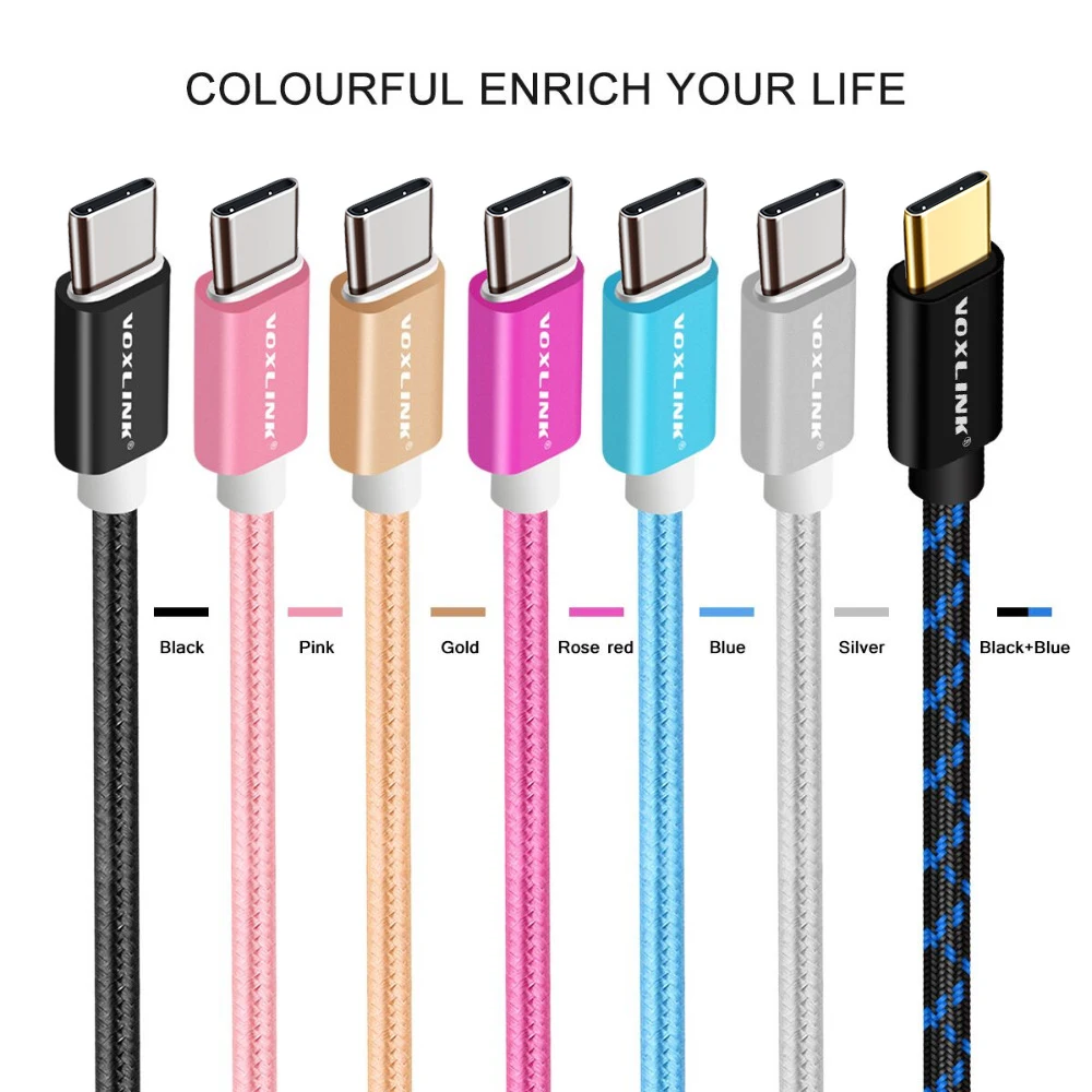 USB кабель type C VOXLINK 5 шт. в упаковке, нейлоновый плетеный кабель для быстрой зарядки для samsung Galaxy для htc 10 Macbook Xiaomi Mi8 A1, зарядный шнур