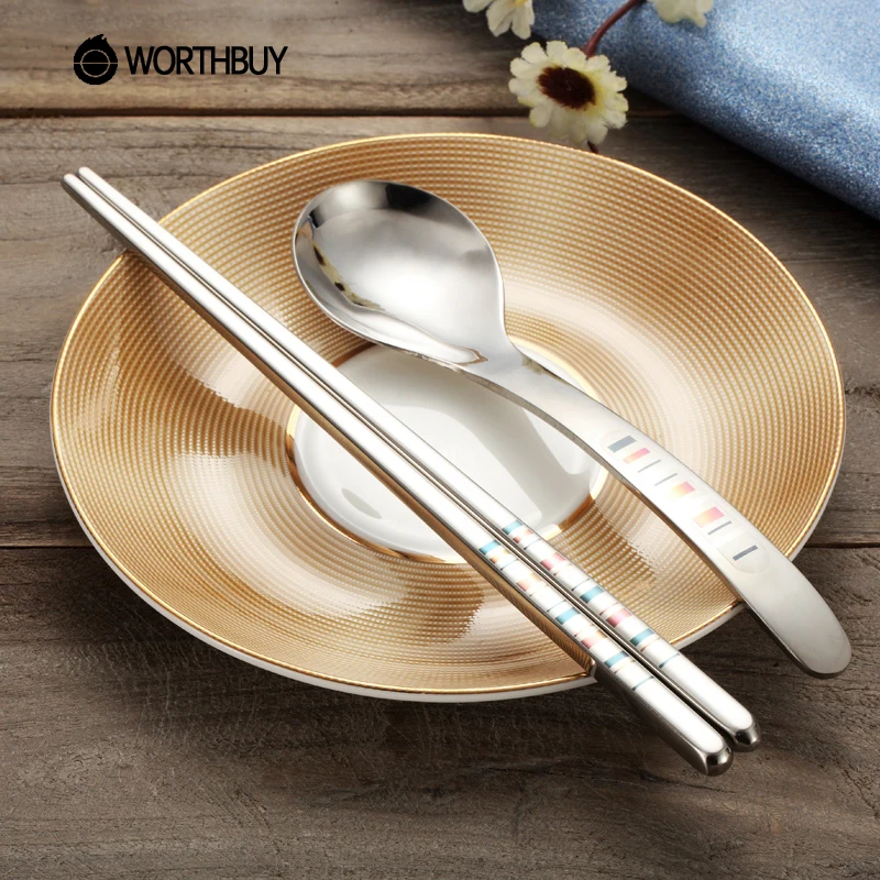 WORTHBUY 304 Stainless Steel Korean Dinnerware Set Color Laser