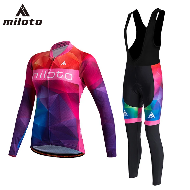 MILOTO Велоспорт трикотаж наборы для Для женщин/ Ropa Ciclismo Mujer Invierno с длинным рукавом зимние Велосипедная Форма велосипед трикотаж костюмы