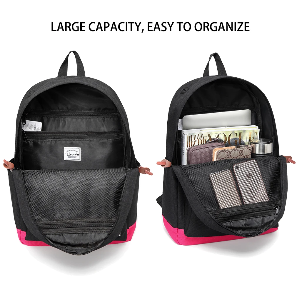 Backpack Women and Girls VASCHY Unisex Classic Water Resistant Rucksack School Backpack 14Inch Lapt