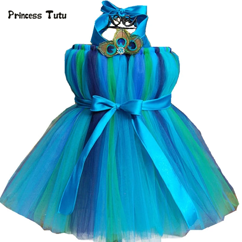 Платье-пачка ручной работы с павлином для маленьких девочек фатиновые Платья с цветочным рисунком для девочек Детские вечерние платья для свадебного торжества для девочек от 1 до 14 лет