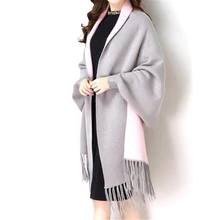 Осень Зима повседневные модные новые свободные с кисточками вязаные кашемировые женские длинные толстые Пончо Накидки дуплексный шаль кардиган