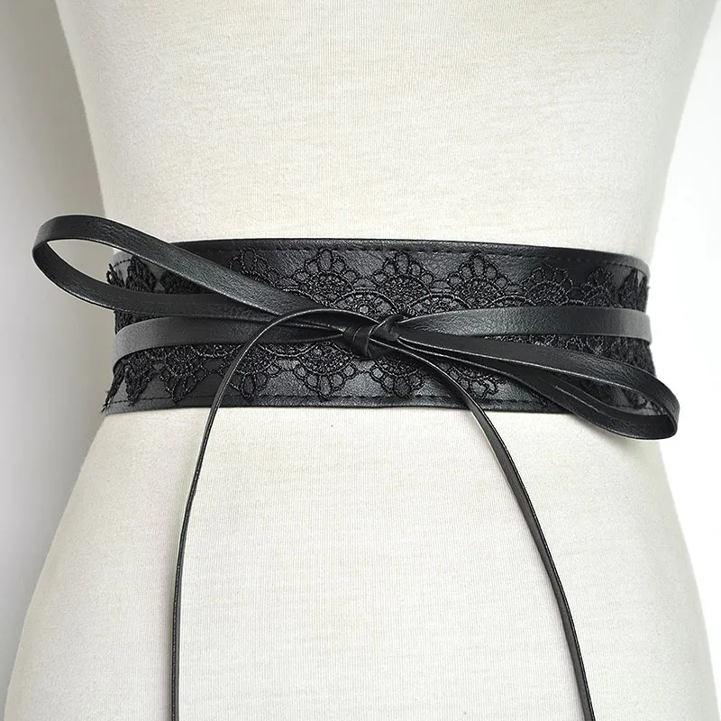 

Ladies Norm Corer Stylish Lace Belt Soft PU Leather Lace Cover Evogues Puls Size Faux Leather Obi Waistband Sash Belt Bg-600