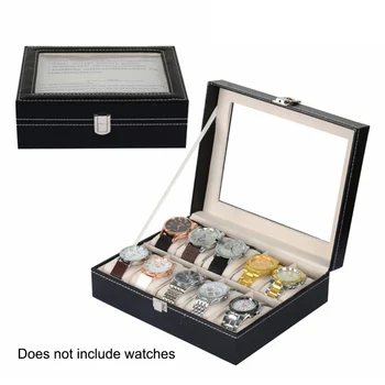 

10 Grid Pu Leather Watch Display Box Bracelet Watches Display Storage Case Watch Jewellery Box Organiser 25.3*20.3*8.7cm