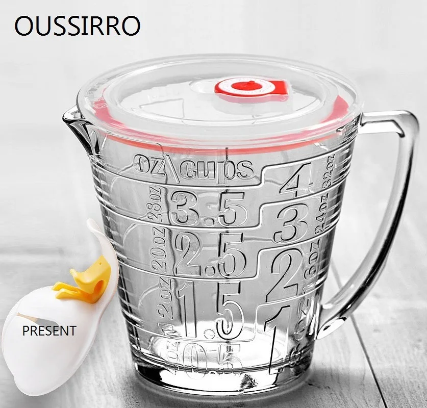 Transparent Lead Free Glass Liquid Measuring Cup Large Handle Large Print 3D Emboss Measurements