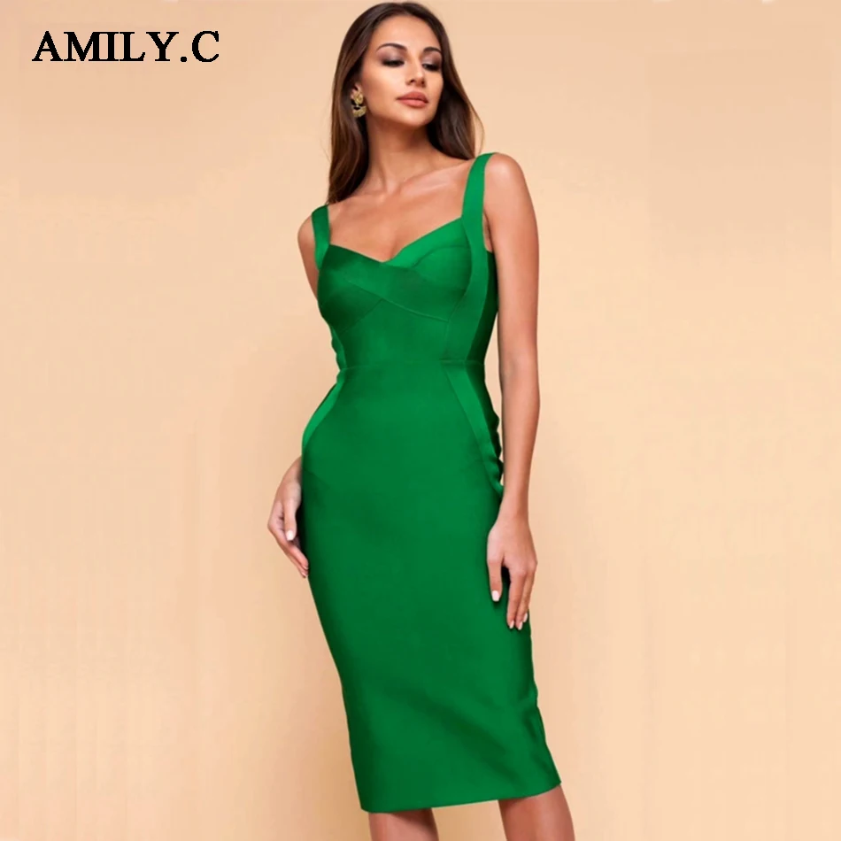 

Amily.c 2019 new high quality celebrity sexy spaghetti Bodycon halter knee-length rayon bandage dress party