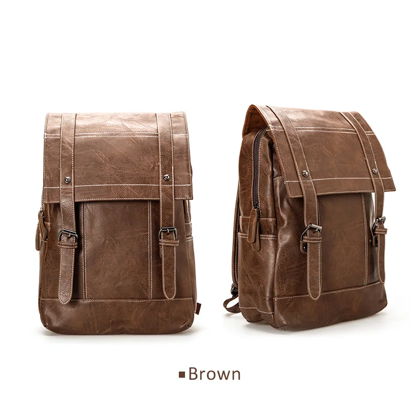 

Men Backpack for 15.6 Inches Laptop PU Leather Bag for Man Backpacks School College Large Capacity Casual Backpacks Male Zipper