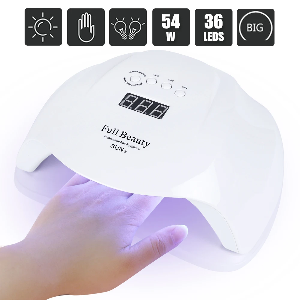 

54W Professional Nail Dryer UV Lamp 36 LEDs Sunlight Cured All Nail Gel Varnish Manicure Polish Curing Smart Nail Lamps LASUNX