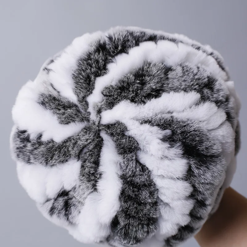 Hot Sale Winter Fur Hats For Women Natural Rex Rabbit Fur Beanie knitted Fur Caps Female Elegant Real Fur Cap (5)