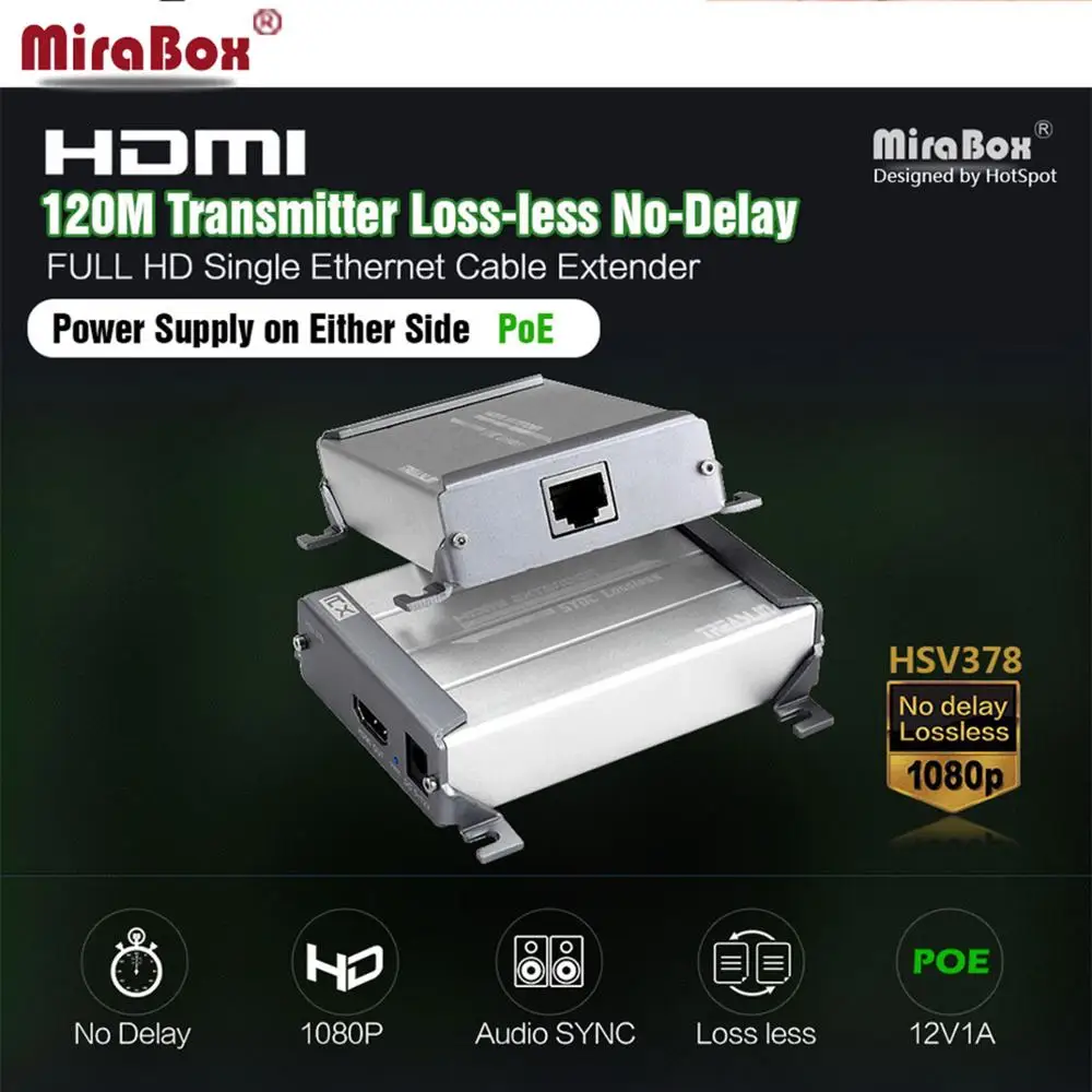 

MiraBox HDMI POE Extender Support 1080p Lossless And no Time Delay 100m 120m Via cat5/cat5e/cat6/cat6e Rj45 HDMI Transmitter