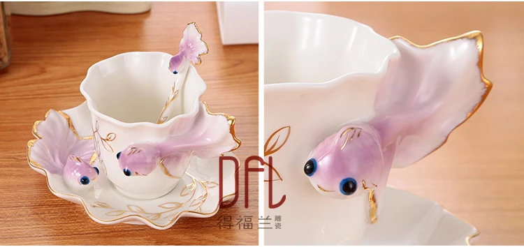 Горячая Золотая рыбка эмалированная чашка для кофе фарфоровая кружка и чашка костюм креативный свадебный подарок керамическая фарфоровая чашка