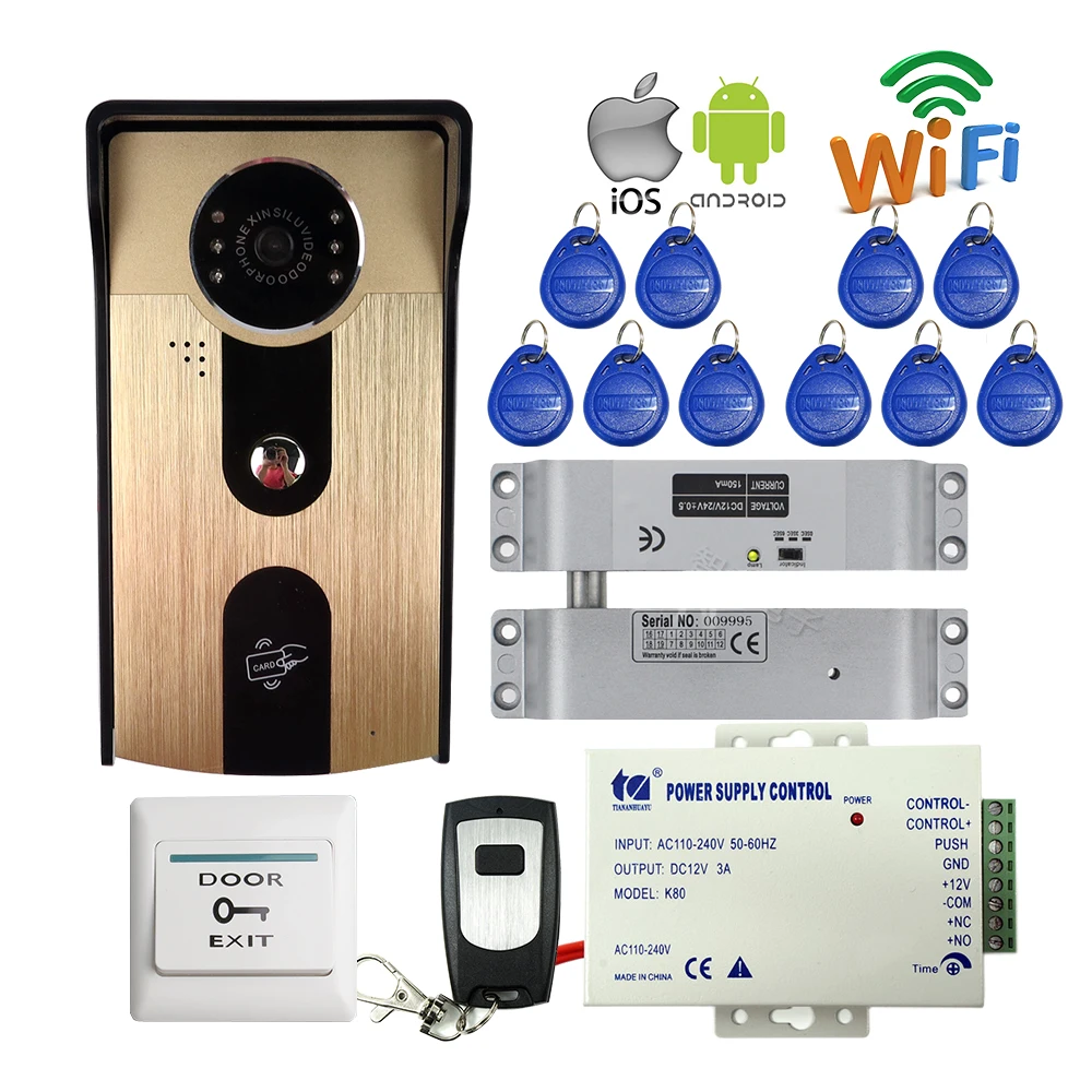 

FREE SHIPPPING RFID Access Smart Phone Wireless LAN Wifi Video Door Phone Intercom Outdoor Doorbell Camera + Drop Bolt Door Lock