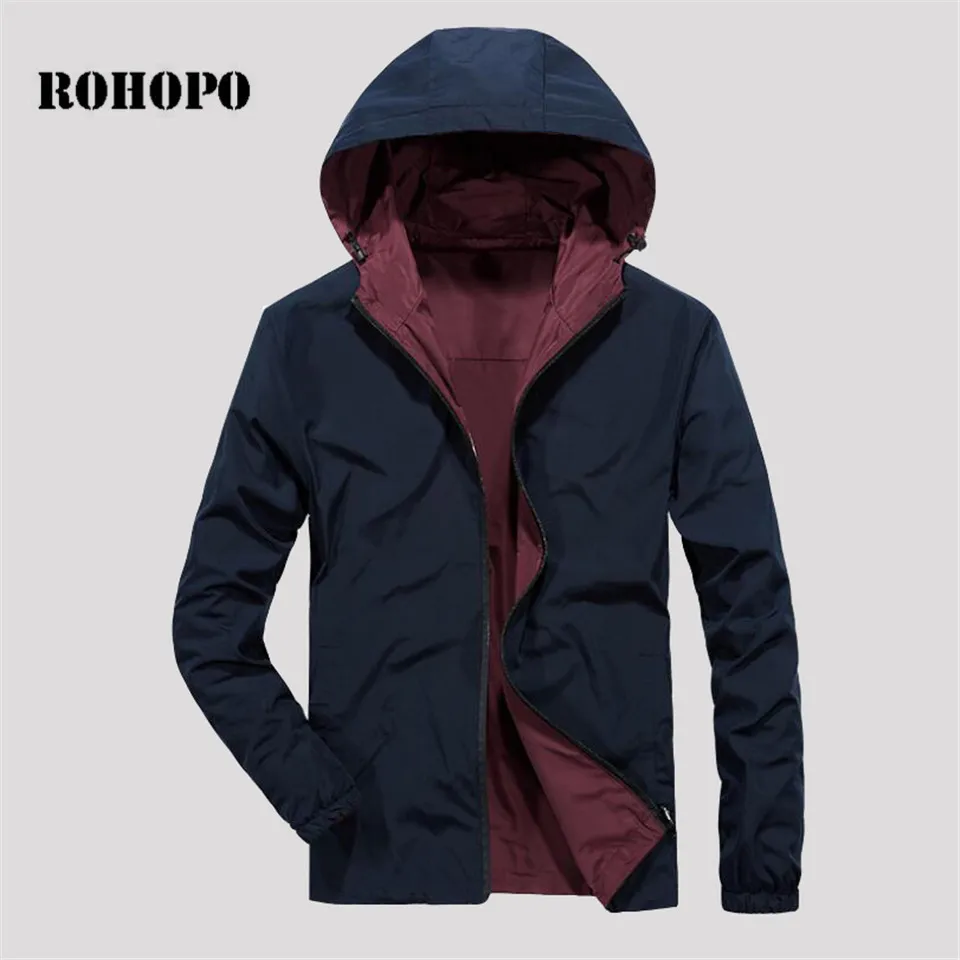 

ROHOPO 4XL to M double side men jacket,autumn school male deportes hooded waterproof cardigan outwear,military autumn clothe men