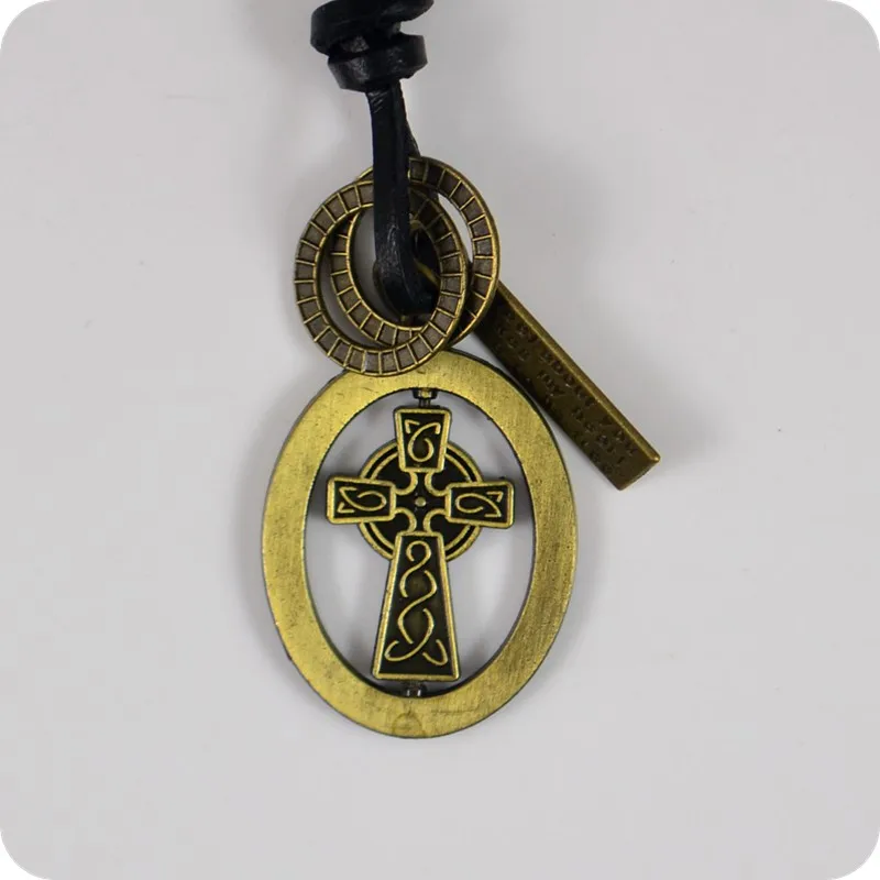 

Celtic Cross Pendant Leather Necklace Fashion Religious jewelry