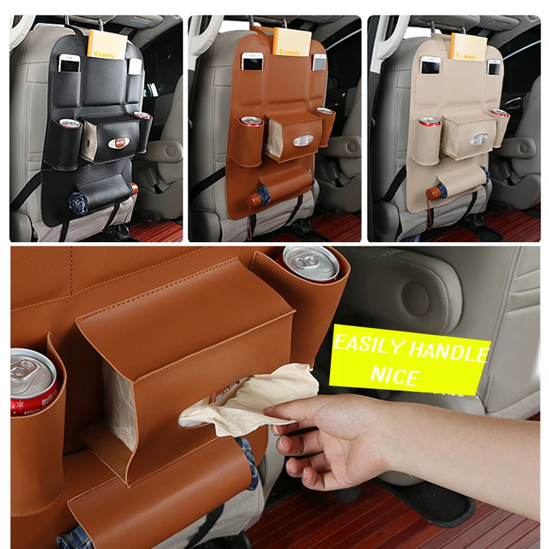 

1X Car Seat Back Cover Storage Organizer Bag Universal PU Leather Multifunction Storage Box Bag Stowing Tidying Pocket