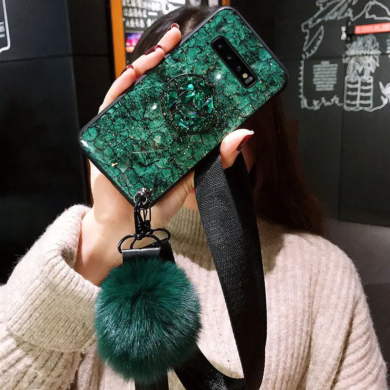 

For Samsung Galaxy S10 Plus S10 S10e S9 S8 S7 edge Note 10 9 8 A530 A520 A750 A9S A8S Case Cover Glitter Plush Ball Case Shell