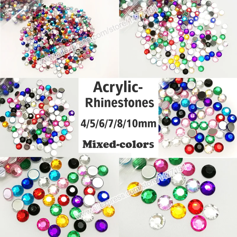 

4 5 6 7 8 10mm ACRYLIC RHINESTONES Flat Back Round Diamante Gems High Quality Table Confetti DIY Crafts Beads Embellishments