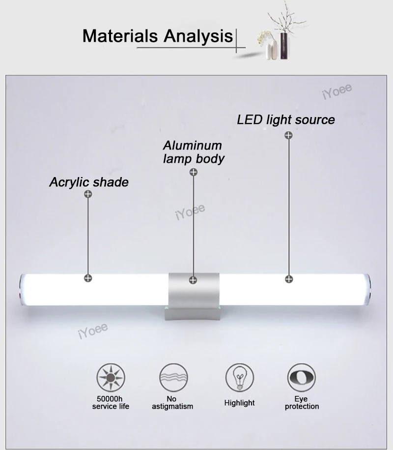 Iyee Настенные светильники столик с раковиной светодио дный зеркало свет Водонепроницаемый 12 Вт 16 Вт 22 Вт AC85-265V светодио дный трубки современный настенный светильник Ванная комната освещения