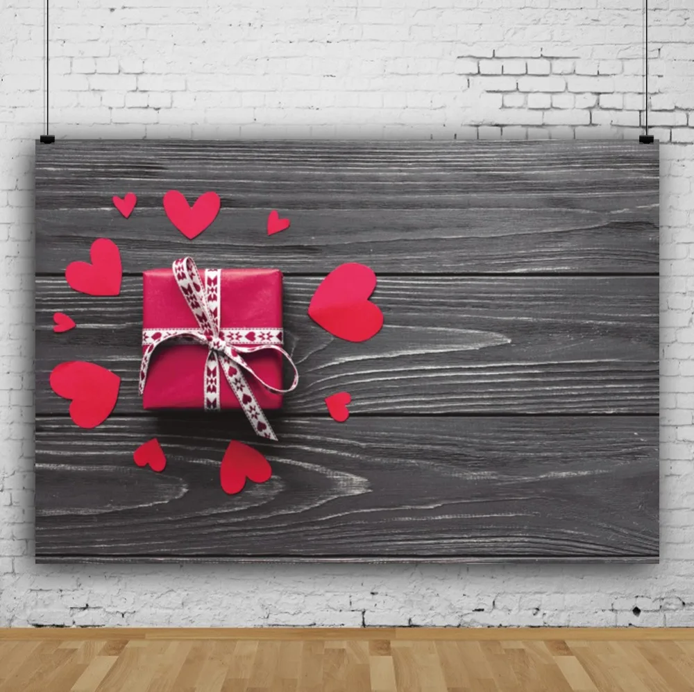 Laeacco Wooden Boards Wall Red Hearts Gifts Baby Portrait Scene Photography Backgrounds Photographic Backdrops For Photo Studio