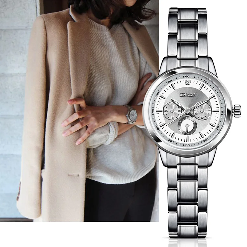 SINOBI Fashion Brand Quartz Watch Women Stainless Steel Watchband Ladies Quartz watch Geneva Clock Female Dress