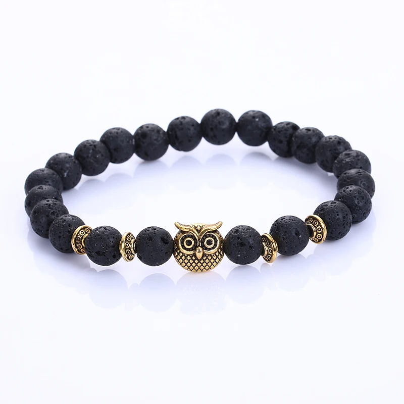 Новая мода сова натуральный камень бусины браслет и браслет для мужчин женщин Стрейч Йога ювелирные изделия из лавы Pluseras homme