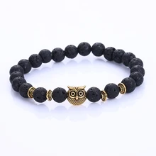 Новая мода сова натуральный камень бусины браслет и браслет для мужчин женщин Стрейч Йога ювелирные изделия из лавы Pluseras homme